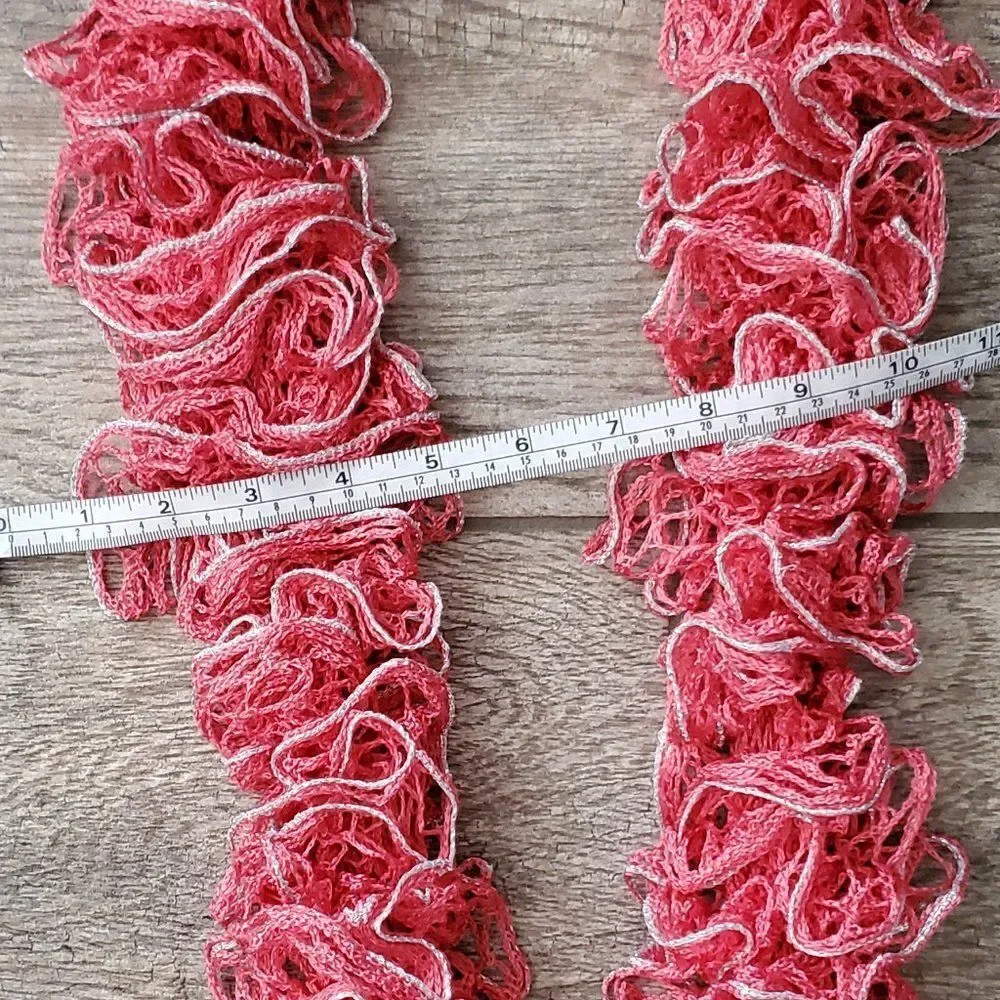 BOGO Scarf Sale - Hand Crafted crochet pink and silver ruffle scarf